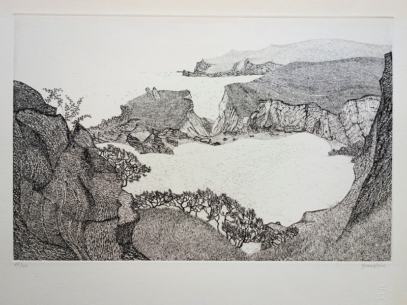 Jacques HOUPLAIN : Calanques à Cassis - Gravure (détail)