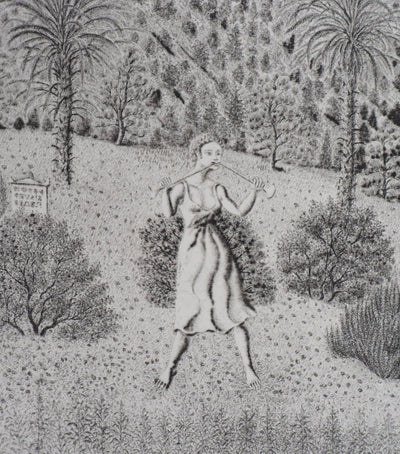 Jacques HOUPLAIN : Les trois grâces devant la montagne - Gravure (détail)