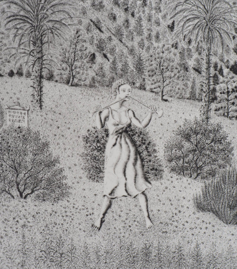Jacques HOUPLAIN : Les trois grâces devant la montagne - Gravure (détail)