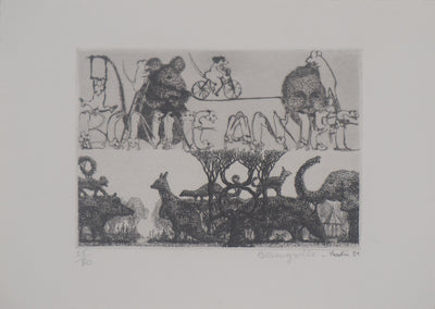 François HOUTIN : Des animaux et des hommes, 1981 - Gravure (détail)
