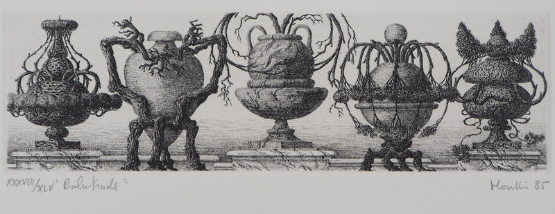 François HOUTIN : Balustrade de vases, 1985 - Gravure