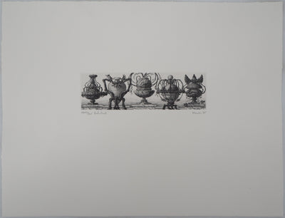 François HOUTIN : Balustrade de vases, 1985 - Gravure (détail)