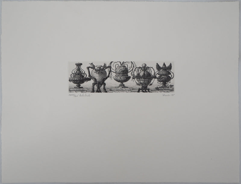 François HOUTIN : Balustrade de vases, 1985 - Gravure (détail)
