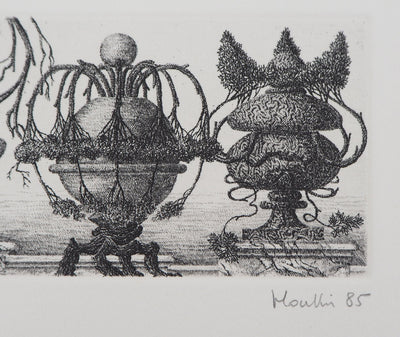 François HOUTIN : Balustrade de vases, 1985 - Gravure (détail)
