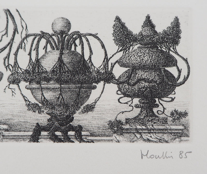 François HOUTIN : Balustrade de vases, 1985 - Gravure (détail)