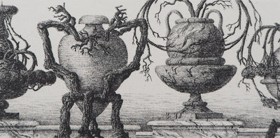 François HOUTIN : Balustrade de vases, 1985 - Gravure (détail)