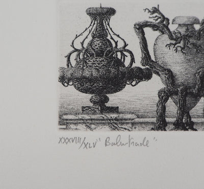 François HOUTIN : Balustrade de vases, 1985 - Gravure (détail)