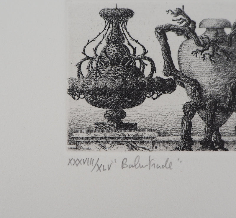 François HOUTIN : Balustrade de vases, 1985 - Gravure (détail)