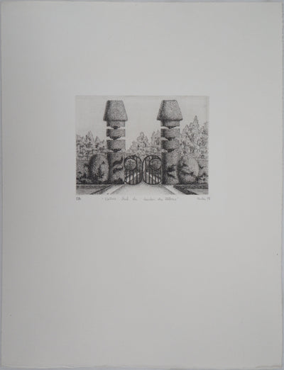 François HOUTIN : Entrée Sud du jardin des délices, 1978 - Gravure (détail)