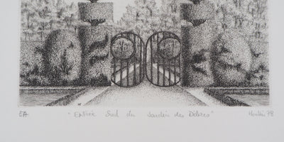 François HOUTIN : Entrée Sud du jardin des délices, 1978 - Gravure (détail)