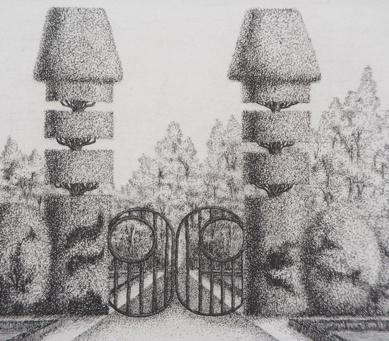 François HOUTIN : Entrée Sud du jardin des délices, 1978 - Gravure (détail)
