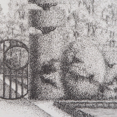 François HOUTIN : Entrée Sud du jardin des délices, 1978 - Gravure (détail)