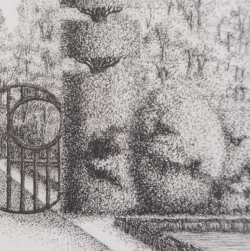 François HOUTIN : Entrée Sud du jardin des délices, 1978 - Gravure (détail)