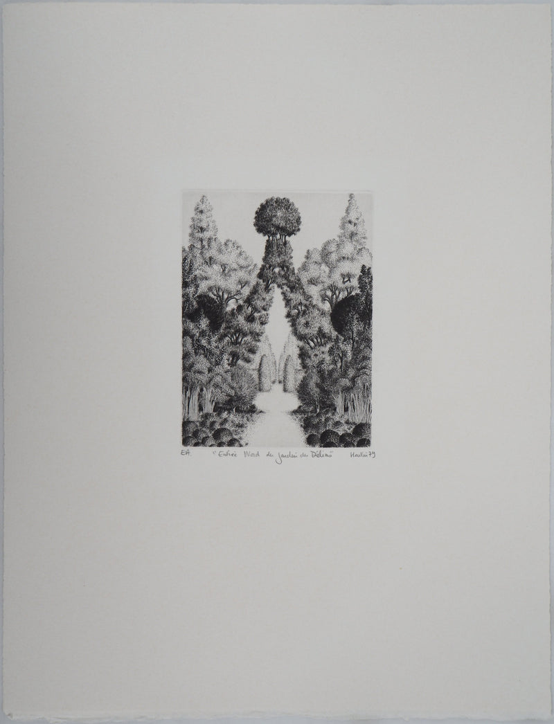 François HOUTIN : Entrée Nord du jardin des délices, 1979 - Gravure (détail)