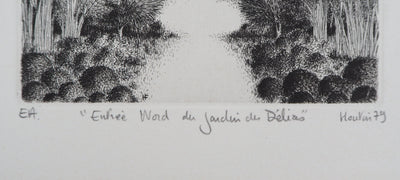 François HOUTIN : Entrée Nord du jardin des délices, 1979 - Gravure (détail)