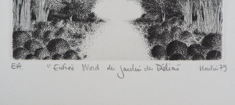 François HOUTIN : Entrée Nord du jardin des délices, 1979 - Gravure (détail)