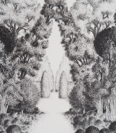 François HOUTIN : Entrée Nord du jardin des délices, 1979 - Gravure (détail)