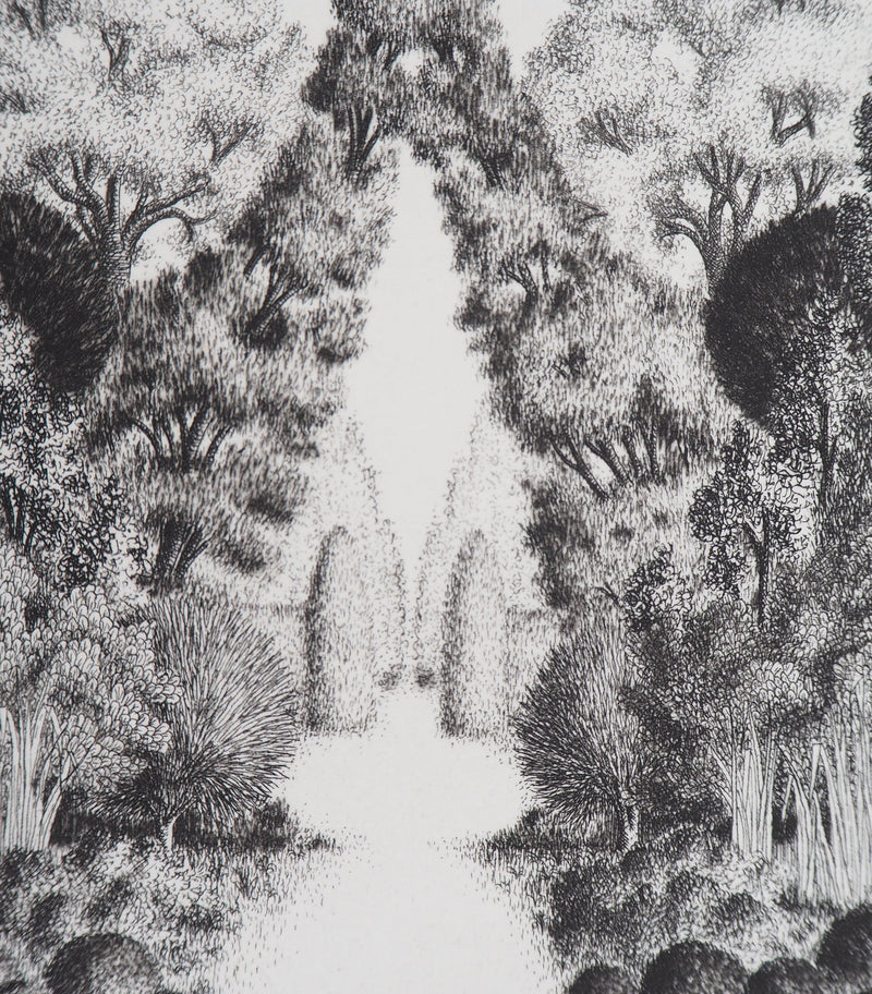 François HOUTIN : Entrée Nord du jardin des délices, 1979 - Gravure (détail)