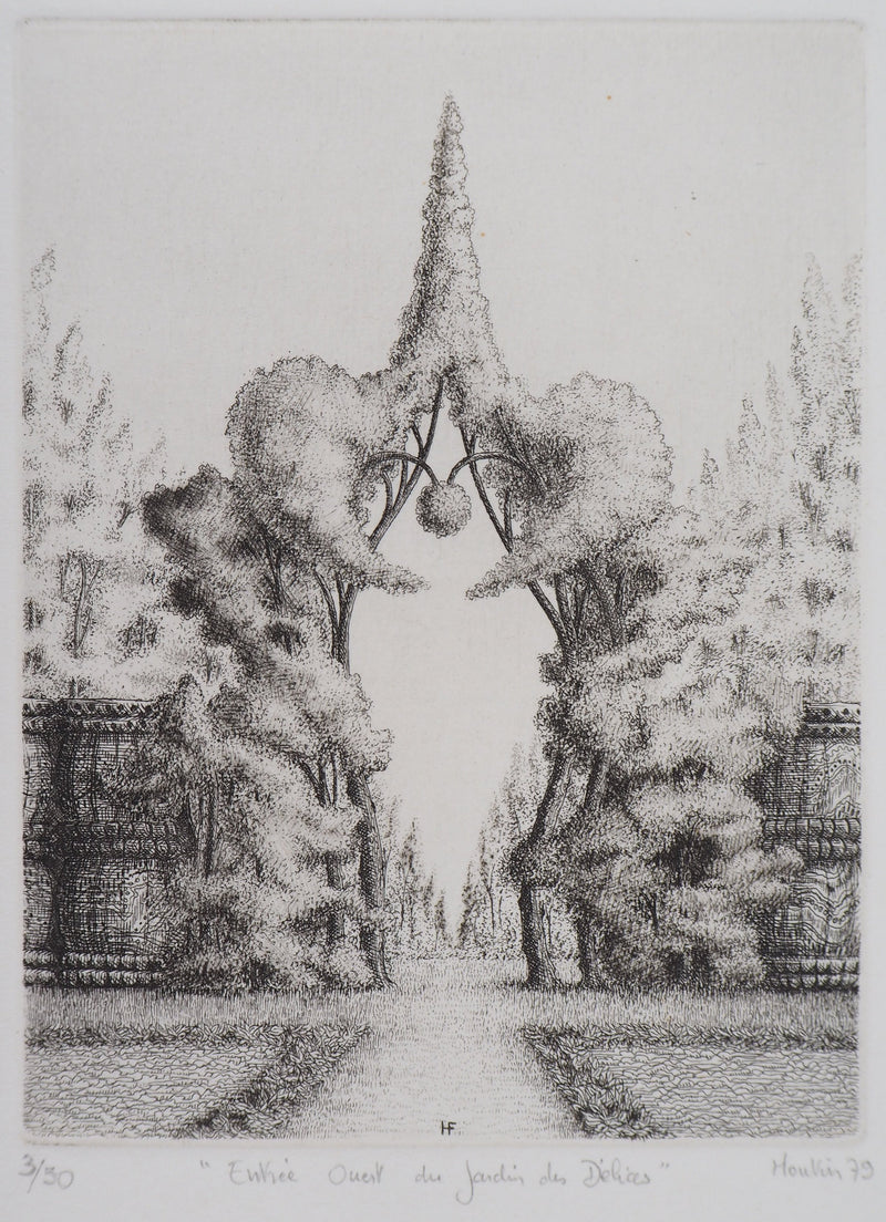 François HOUTIN : Entrée Ouest du jardin des délices, 1979 - Gravure
