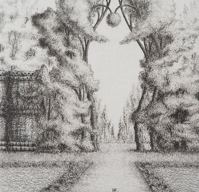 François HOUTIN : Entrée Ouest du jardin des délices, 1979 - Gravure (détail)