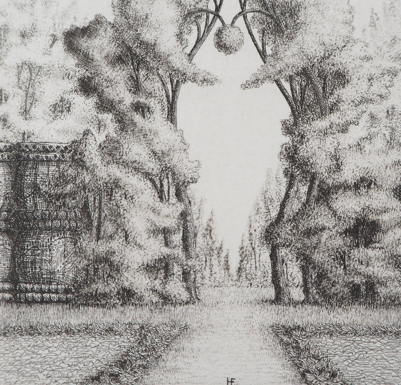 François HOUTIN : Entrée Ouest du jardin des délices, 1979 - Gravure (détail)