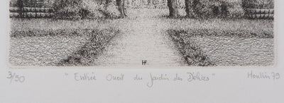 François HOUTIN : Entrée Ouest du jardin des délices, 1979 - Gravure (détail)