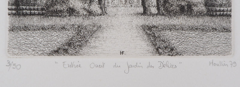 François HOUTIN : Entrée Ouest du jardin des délices, 1979 - Gravure (détail)