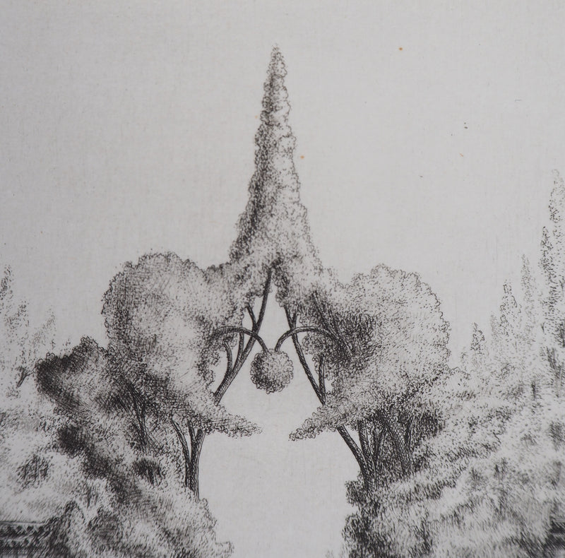 François HOUTIN : Entrée Ouest du jardin des délices, 1979 - Gravure (détail)
