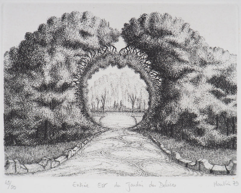 François HOUTIN : Entrée Est du jardin des délices, 1979 - Gravure