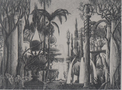 François HOUTIN : Les jardins de Babylone - Gravure
