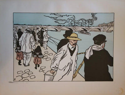 Charles HUARD : Pêcheurs à la ligne - Lithographie