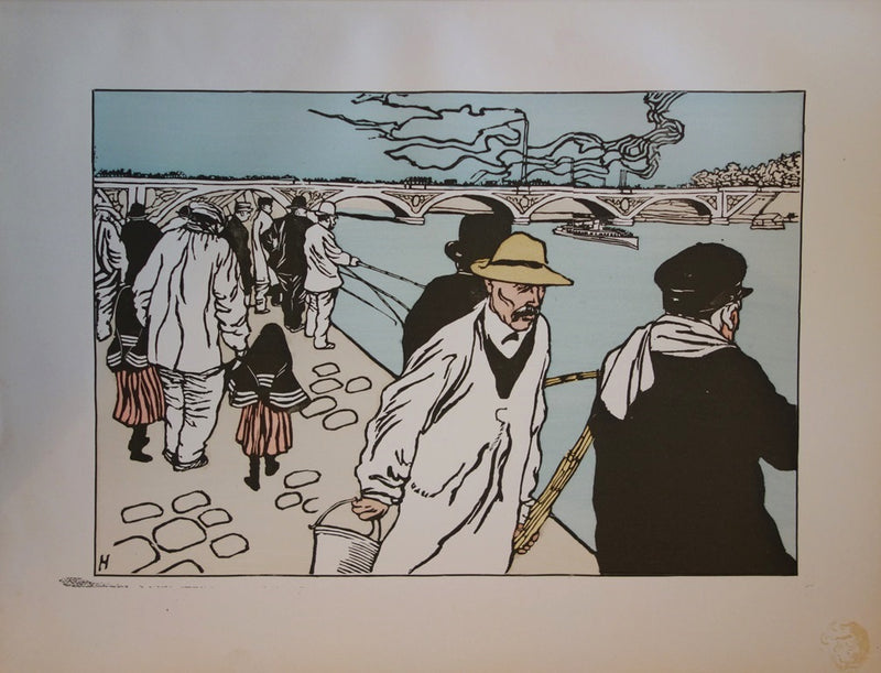 Charles HUARD : Pêcheurs à la ligne - Lithographie