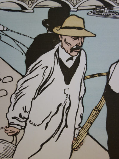 Charles HUARD : Pêcheurs à la ligne - Lithographie (détail)