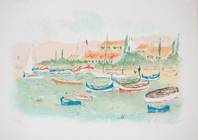 Urbain HUCHET : Les barques colorées - Lithographie