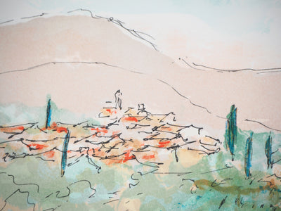 Urbain HUCHET : Provence, Champs de lavande - Lithographie (détail)