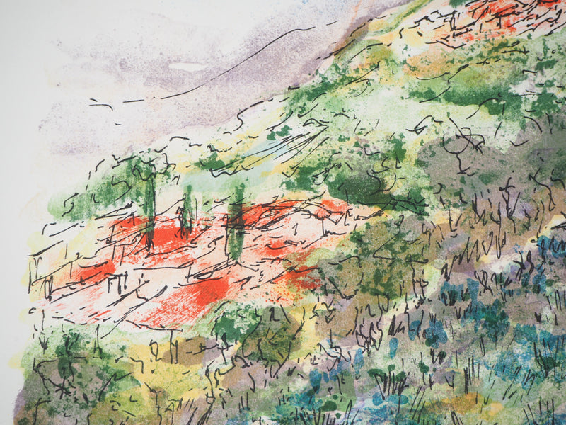 Urbain HUCHET : Villages dans les Alpilles - Lithographie (détail)