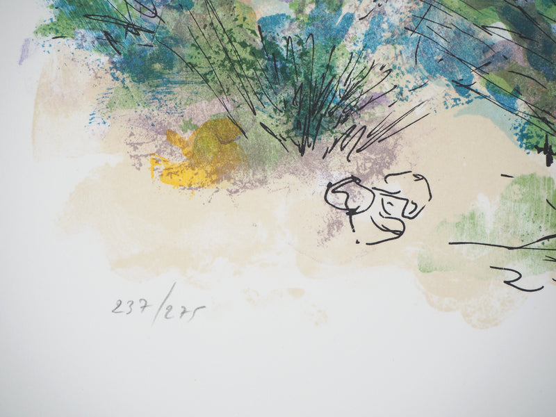 Urbain HUCHET : Villages dans les Alpilles - Lithographie (détail)