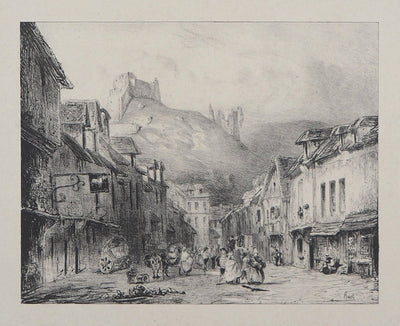 René-Paul HUET : Vue de Château-Gaillard - Lithographie (détail)