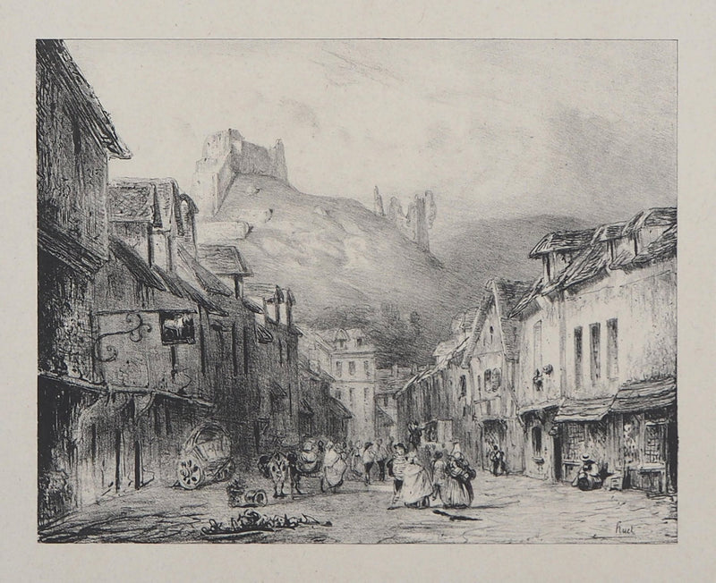 René-Paul HUET : Vue de Château-Gaillard - Lithographie (détail)