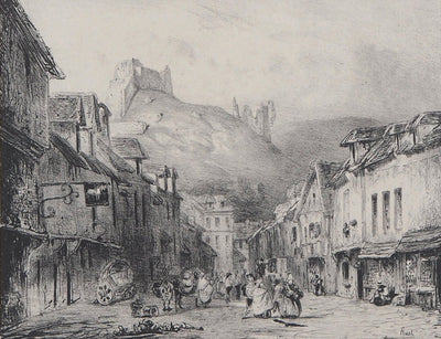 René-Paul HUET : Vue de Château-Gaillard - Lithographie (détail)