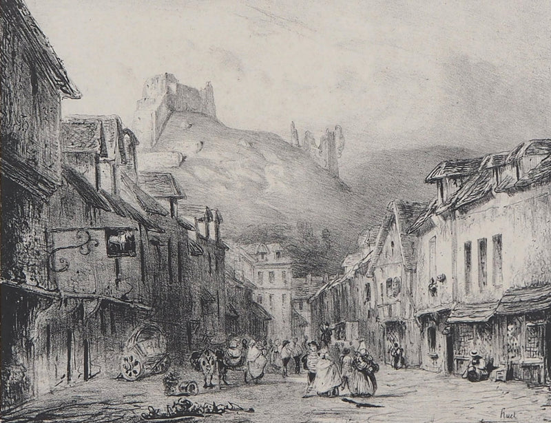 René-Paul HUET : Vue de Château-Gaillard - Lithographie (détail)