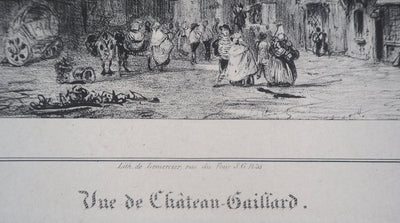 René-Paul HUET : Vue de Château-Gaillard - Lithographie (détail)
