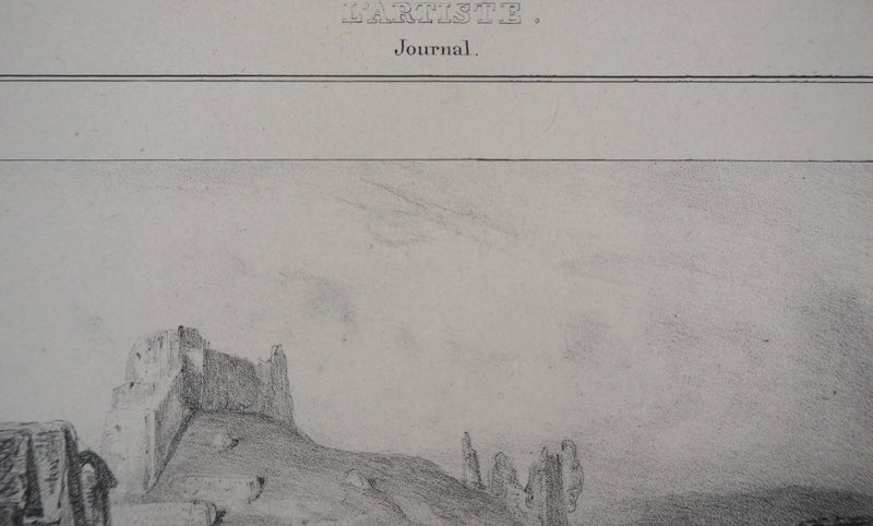 René-Paul HUET : Vue de Château-Gaillard - Lithographie (détail)