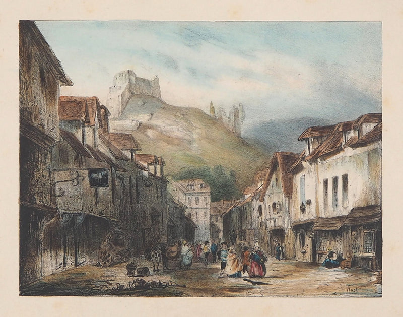 René-Paul HUET : Vue de Château-Gaillard - Lithographie (détail)