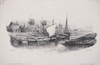Eugène ISABEY : Souvenirs, bord de canal - Lithographie