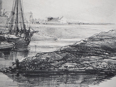 Eugène ISABEY : Souvenirs, bord de canal - Lithographie (détail)