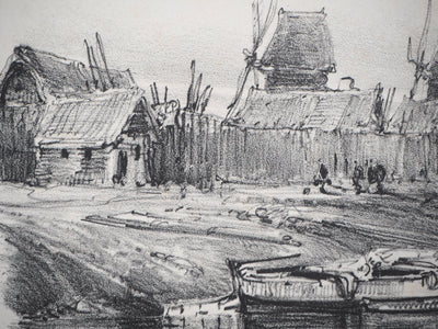 Eugène ISABEY : Souvenirs, bord de canal - Lithographie (détail)