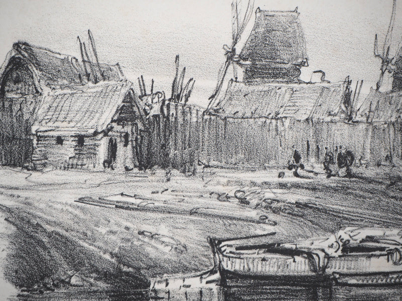 Eugène ISABEY : Souvenirs, bord de canal - Lithographie (détail)