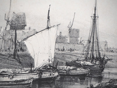 Eugène ISABEY : Souvenirs, bord de canal - Lithographie (détail)