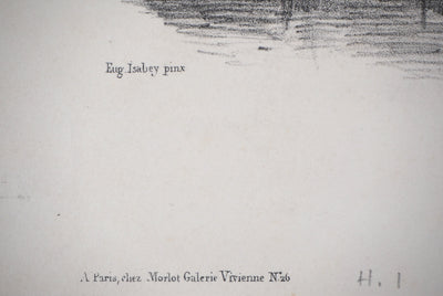 Eugène ISABEY : Souvenirs, bord de canal - Lithographie (détail)